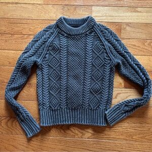 LL Bean Women’s Signature Cable Knit Fisherman Sweater Cotton Chunky Gray XS